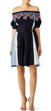 Peter Pilotto Navy Off Shoulder Panelled Dress US 4